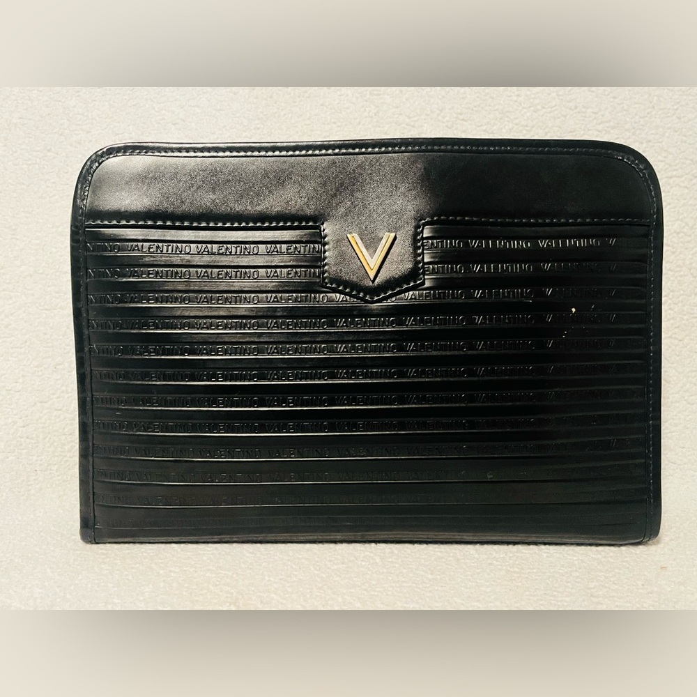 Mario Valentino Black Leather Monogrammed Clutch - Picture 11 of 11